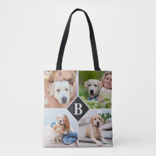 Modernes 4-Foto Collage Monogram Pet Hund Lover Tasche