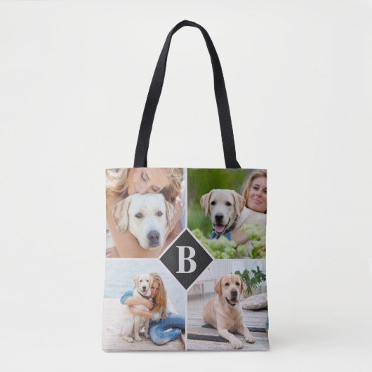 Modernes 4-Foto Collage Monogram Pet Hund Lover Tasche (Vorderseite)