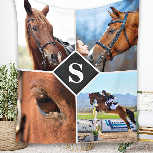 Modernes 4 Foto Collage Monogram Pet Rover Fleecedecke