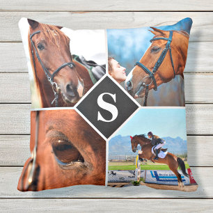 Modernes 4 Foto Collage Monogram Pet Rover Kissen