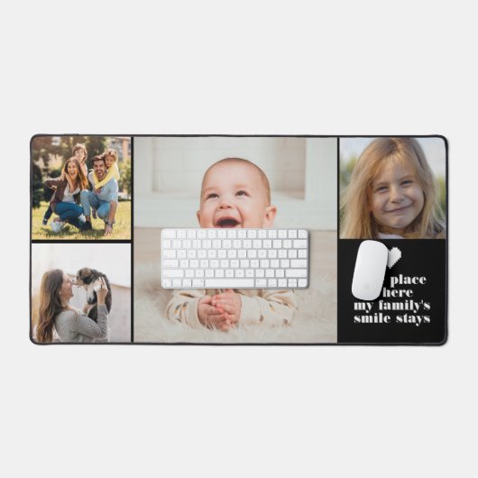 Modernes 4 Foto Collage und Text Custom Monogram Schreibtischunterlage (Tastatur & Maus)
