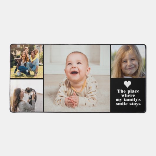 Modernes 4 Foto Collage und Text Custom Monogram Schreibtischunterlage (Vorderseite)