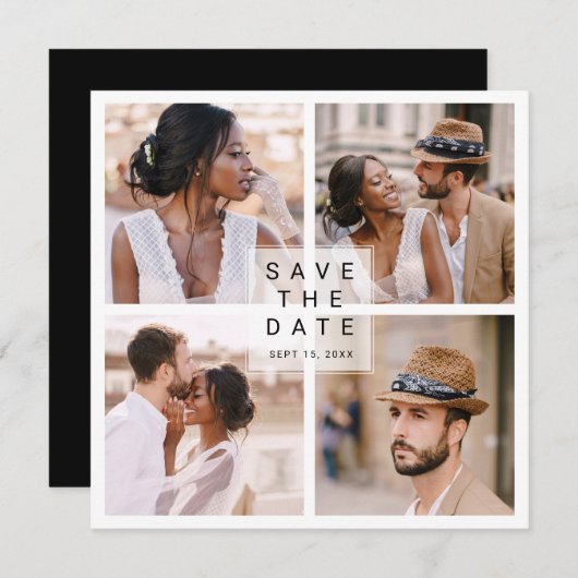 Modernes 4-Foto Collage Wedding Square Save The Date (Vorne/Hinten)