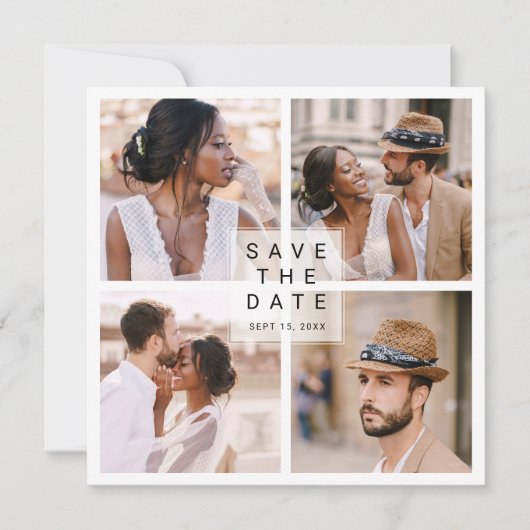 Modernes 4-Foto Collage Wedding Square Save The Date (Vorderseite)