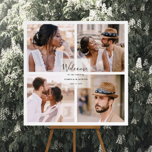 Modernes 4 Foto Collage Wedding Welcome Square Zei Poster