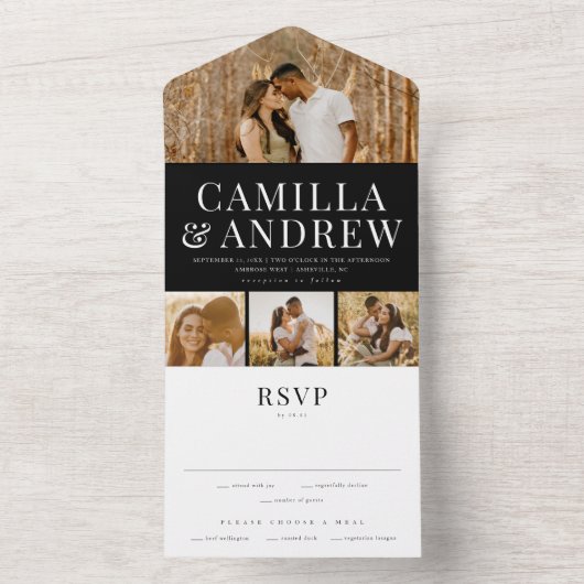 Modernes 4 Foto Elegante Hochzeit All In One Einladung (Innen Boden)