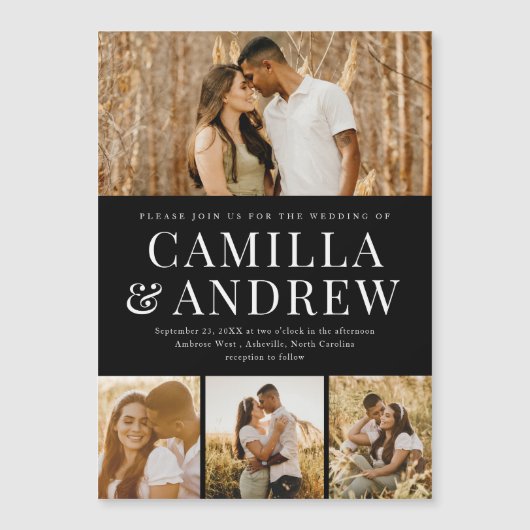 Modernes 4 Foto Elegante Hochzeit Magneteinladung (Vorderseite)