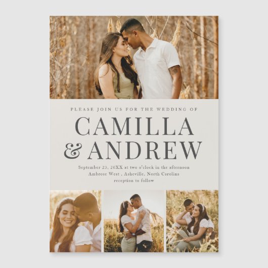 Modernes 4 Foto Elegante Hochzeit Magneteinladung (Vorderseite)