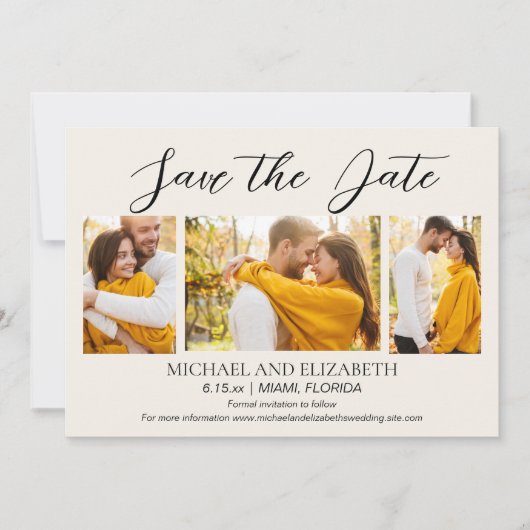 Modernes 4-Foto-Hochzeitdatum Gerettet Save The Date (Vorderseite)