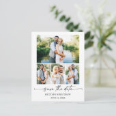Modernes 4-Foto-Minimalistisches Ink-Script Save t Postkarte (Stehend Vorderseite)
