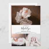 Modernes 4 Foto Personalisiert Baby Birth Ankündigung (Vorne/Hinten)