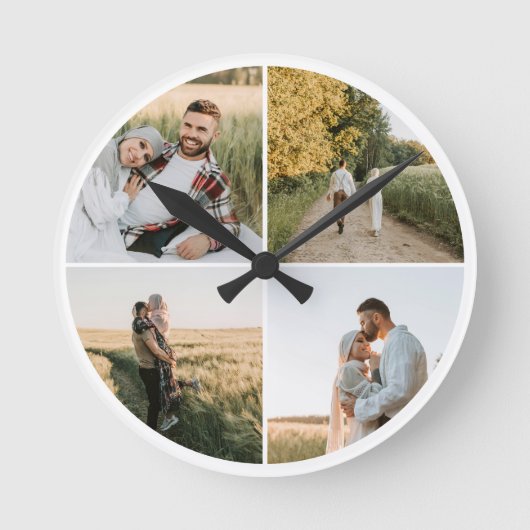 Modernes 4 Foto Runde Wanduhr (Vorderseite)