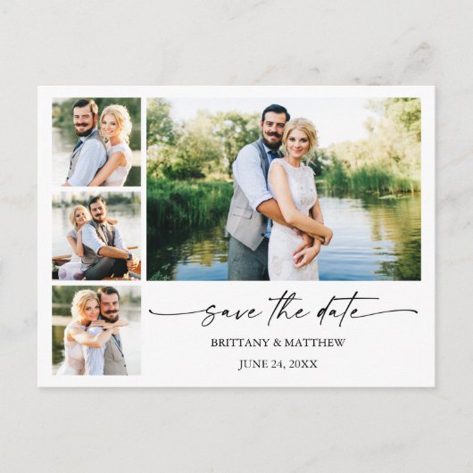 Modernes 4 Foto Tintenstift Save the Date Postkarte (Vorderseite)