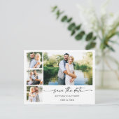 Modernes 4 Foto Tintenstift Save the Date Postkarte (Stehend Vorderseite)
