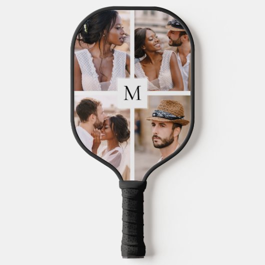 Modernes 4-Fotoleitermonogramm Pickleball Schläger (Vorderseite)