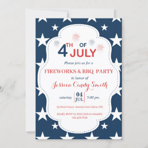 Modernes 4. Juli Feuerwerk Stars Barbecue Einladung