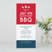 Modernes 4. Juli GRILLEN Party Red White Blue Einladung (Stehend Vorderseite)