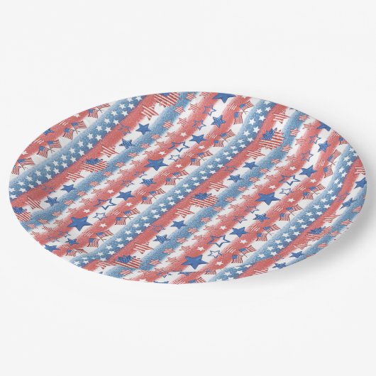 Modernes 4. Juli Sterne & Flag Party Patriotic Pappteller (Schrägansicht)