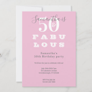 Modernes 50. Geburtstag 50 fabelhaftes Pink Gray P Einladung