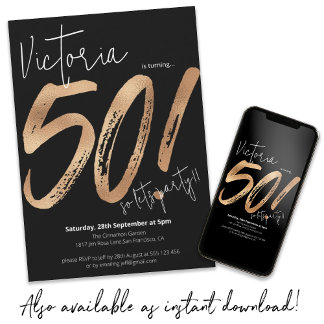 Modernes 50. Geburtstag Gold Black Sassy Minimalis Einladung