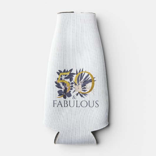 Modernes 50 und fabelhaftes Floral Gold Blue Flaschenkühler (Vorderseite)