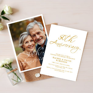 Modernes 50th Wedding Anniversary Gold Script Foto Einladung