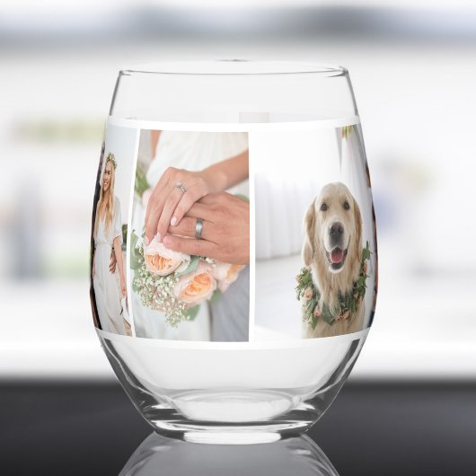 Modernes 5-Foto Collage Wedding Keepake Weinglas Ohne Stiel