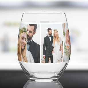 Modernes 5-Foto Collage Wedding Keepake Weinglas Ohne Stiel