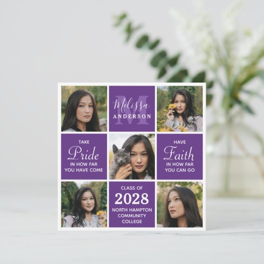 Modernes 5-Foto-Graduiertenstudio Party Lila Absch Einladung (Stehend Vorderseite)