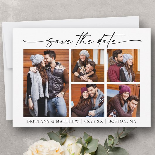 Modernes 5-Foto-Minimalistisches Ink-Script Save The Date
