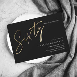 Modernes 60. Geburtstag elegantes schwarzes & gold Einladungspostkarte