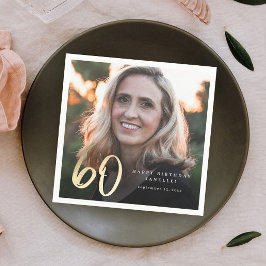 Modernes 60. Geburtstag Foto Black & Gold Script Serviette