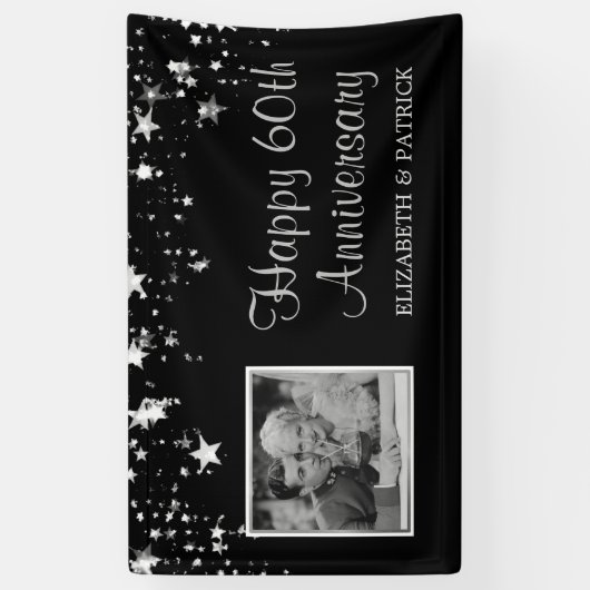 Modernes 60-jähriges Silver Stars Foto Black Banner (Vertikal)