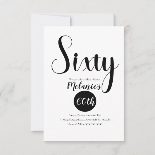 Modernes 60. Script fett Schwarz und Weiß Grün Einladung (Vorderseite)