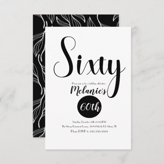 Modernes 60. Script fett Schwarz und Weiß Grün Einladung (Vorne/Hinten)