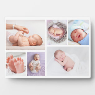 Modernes 6 Foto Collage Grid Neugeborene Baby Plaq Fotoplatte