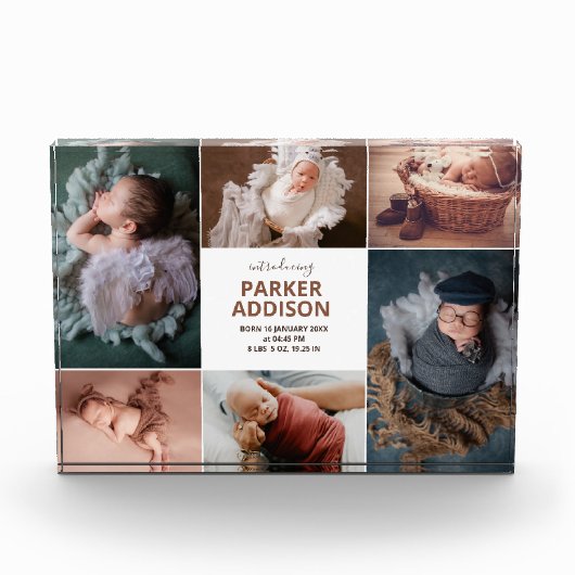 Modernes 6 Foto Collage Grid Neugeborenes Baby Bir (Vorderseite)