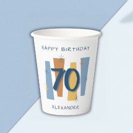 Modernes 70. Geburtstag Retro Blue Pappbecher