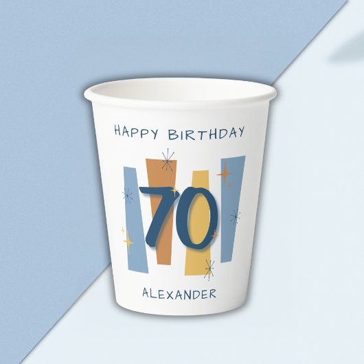 Modernes 70. Geburtstag Retro Blue Pappbecher