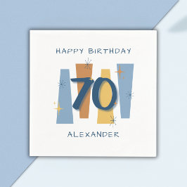 Modernes 70. Geburtstag Retro Blue Serviette