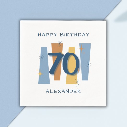 Modernes 70. Geburtstag Retro Blue Serviette