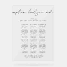 Modernes 7 Tisch Hochzeitskarte Akryllisches Zeich Acrylschild