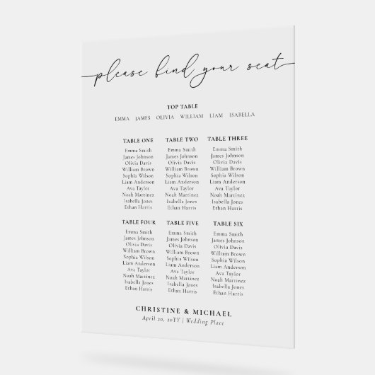 Modernes 7 Tisch Hochzeitskarte Akryllisches Zeich Acrylschild (Winkel)