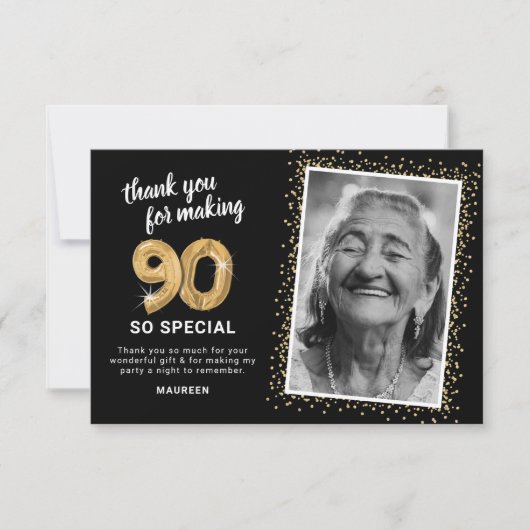 Modernes 90. ErwachsenenBirthday-Foto Dankeskarte (Vorderseite)