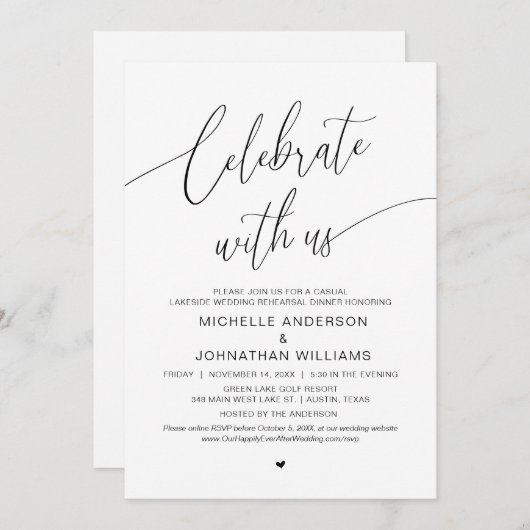 Modernes Abendessen am Lässigen See bei Hochzeit P Einladung (Vorne/Hinten)