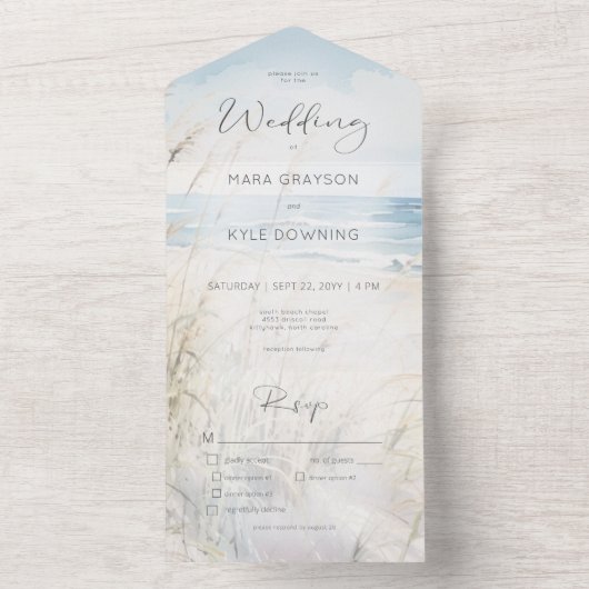 Modernes Abendessen am Strand All In One Einladung (Innen Boden)