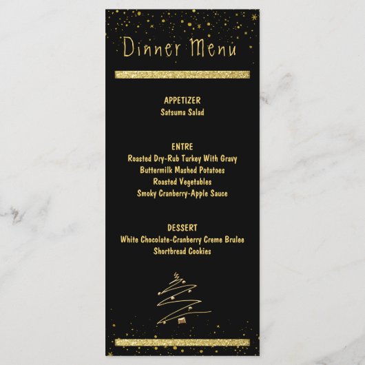 Modernes Abendessen in Gold und Schwarz Menükarte (Rückseite)