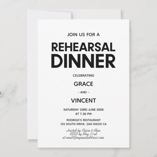 Modernes Abendessen in Schwarz/Weiß mit minimalist Einladung (Vorderseite)