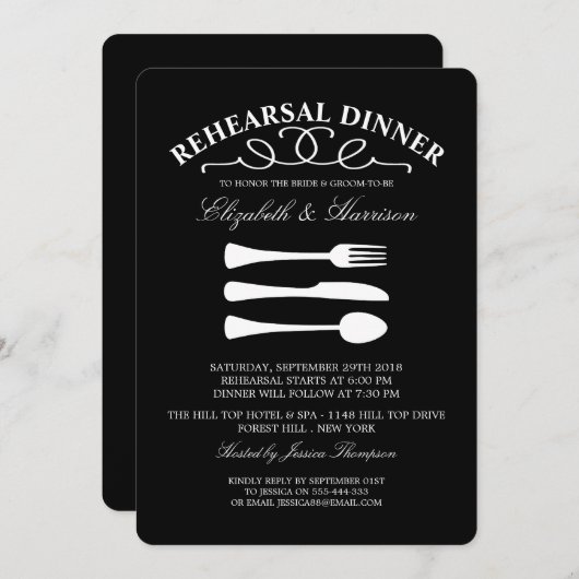 Modernes Abendessen mit weißer Probe Einladung (Vorne/Hinten)