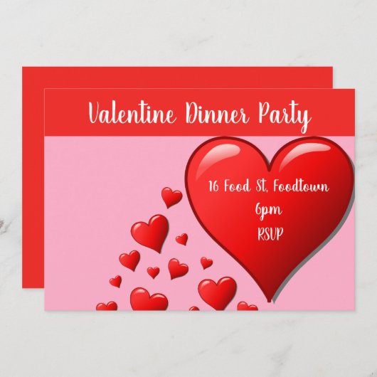 Modernes Abendessen-Party der Valentineherzen Einladung (Vorne/Hinten)